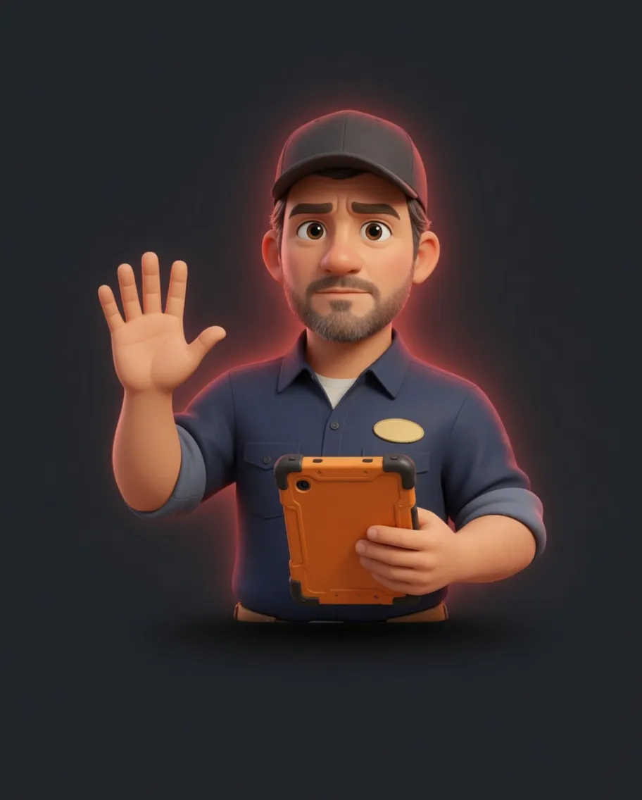 Techy raising one hand in a stop gesture